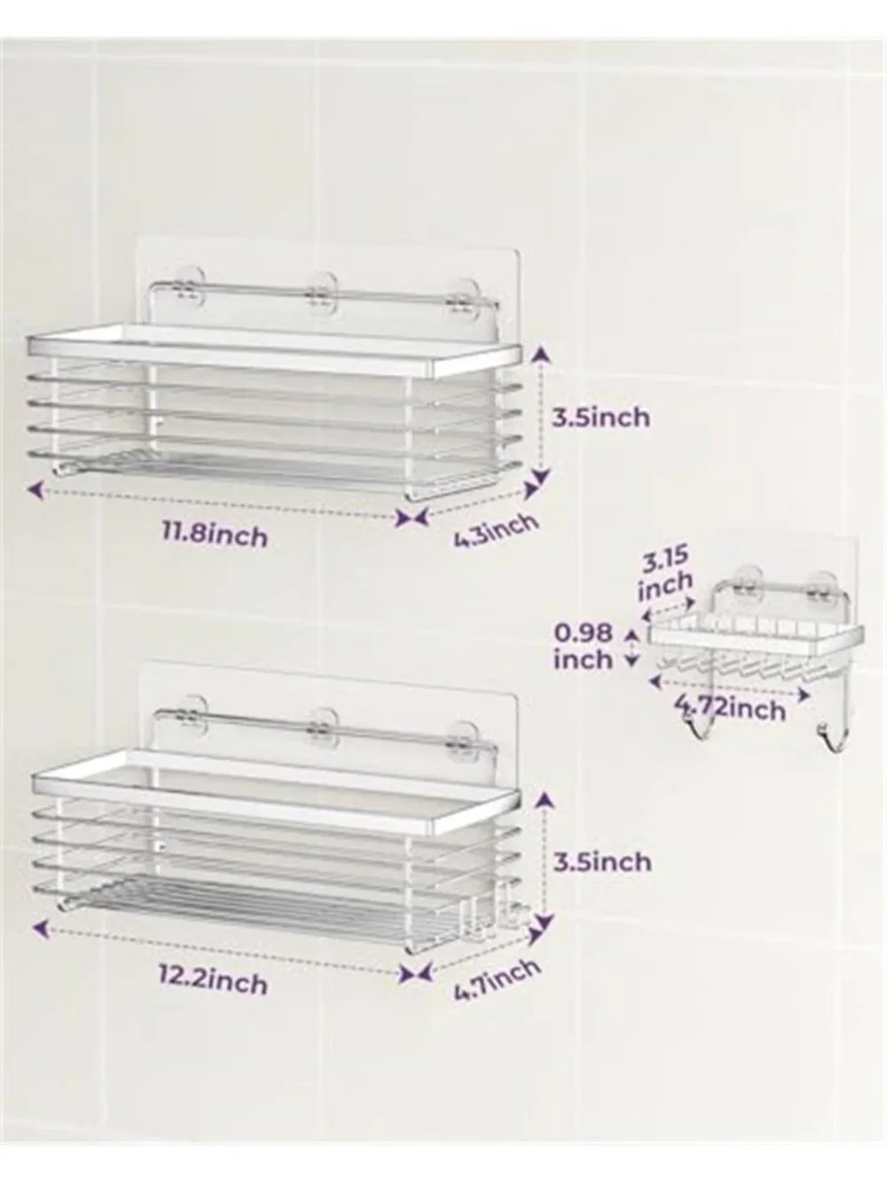 Shower Caddy Adhesive Stainless Steel No Drill Bathroom Organizer Shelf Set